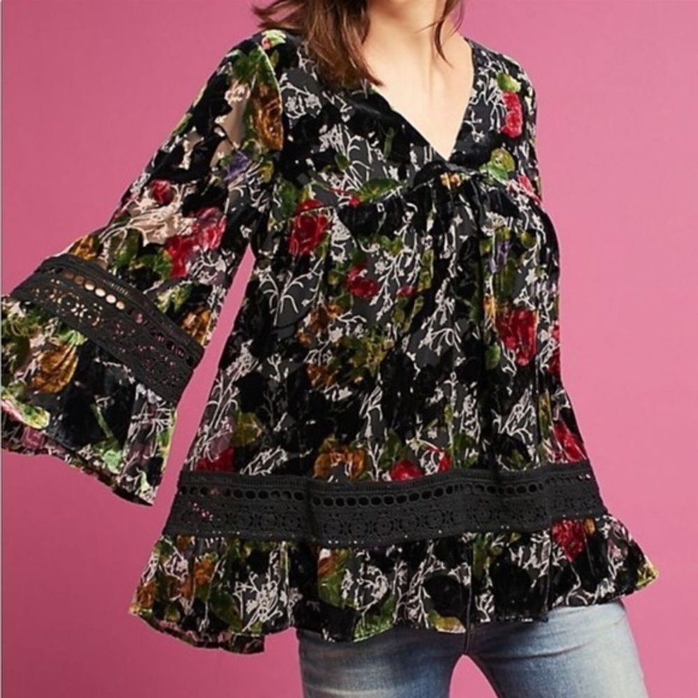 Anthropologie Velvet‎ Burnout floral Blouse Sz SM EUC (133)